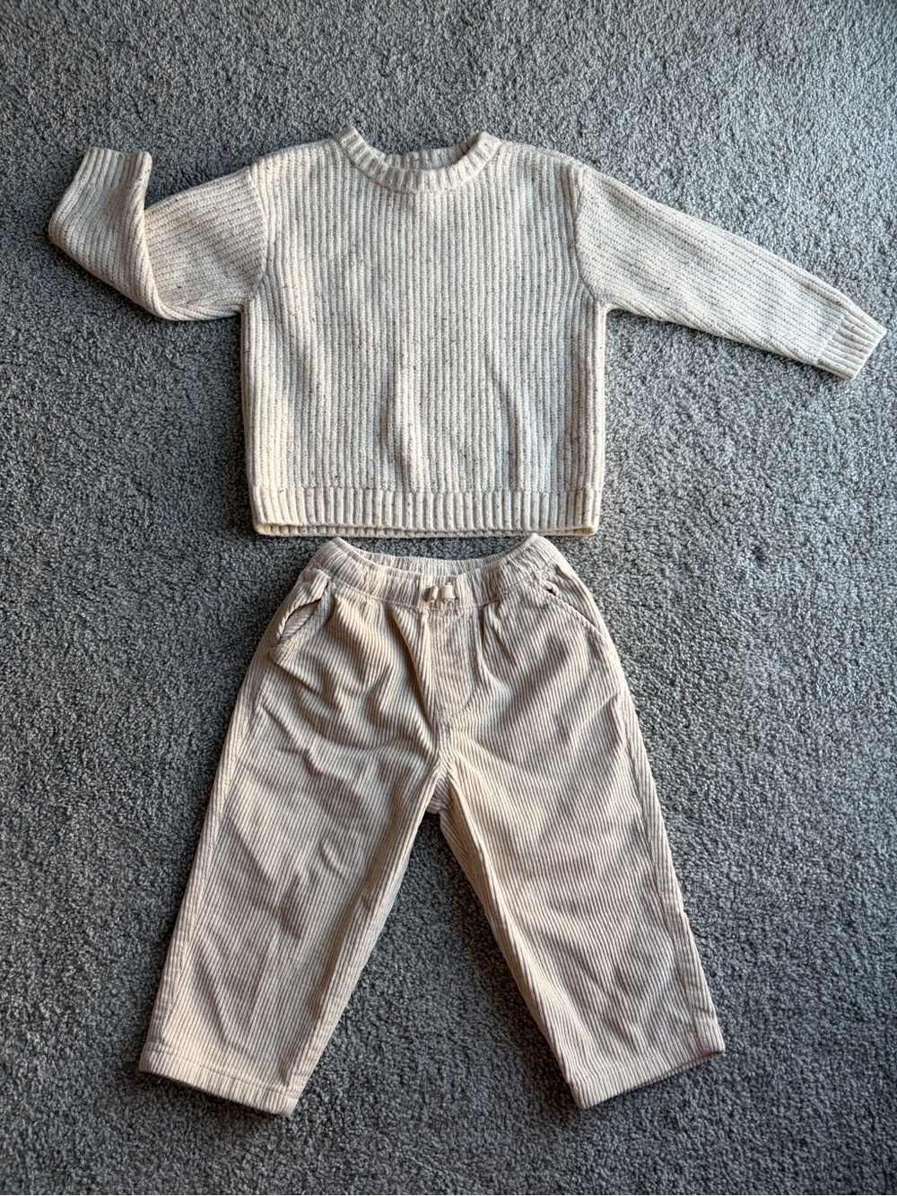Old Navy Cream Ribbed Sweater & Zara Cream Corduroy Pants Set